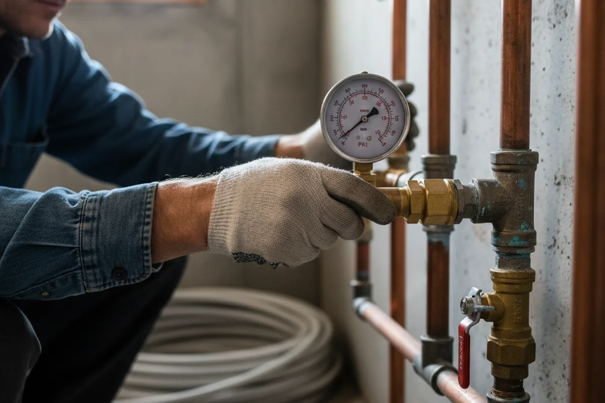 Pressure testing a repaired line during Water Line Repair in Lancing